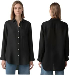 Theory Black 💯 Ramie Tunic Length Button Down Shirt M Us 8